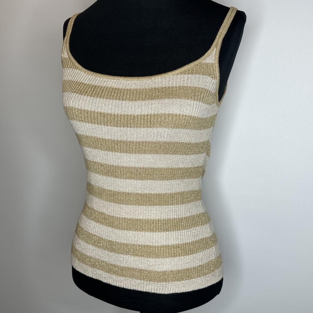 Vintage Gap Y2K Striped Knit Cami Tank Top Small Rayon Blend Gold Cream Grunge - Picture 3 of 10